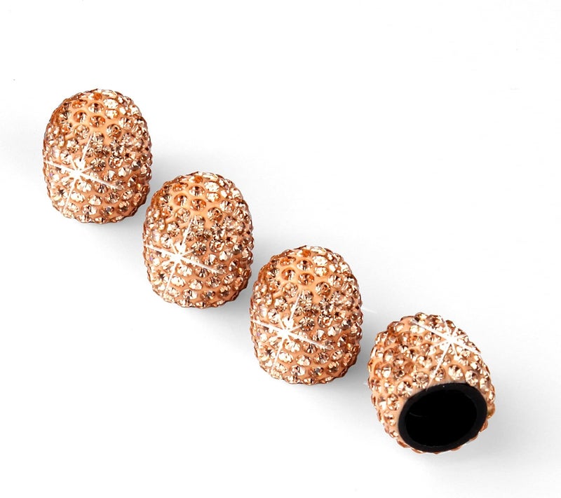 JUSTTOP 4 Pack Handmade Crystal Rhinestone Car Tire Valve Stem Caps, Car Wheel Tire Valve, Attractive Dustproof Bling Car Accessories, Universal for Cars, Trucks and Motorcycles-Orange - Image 1